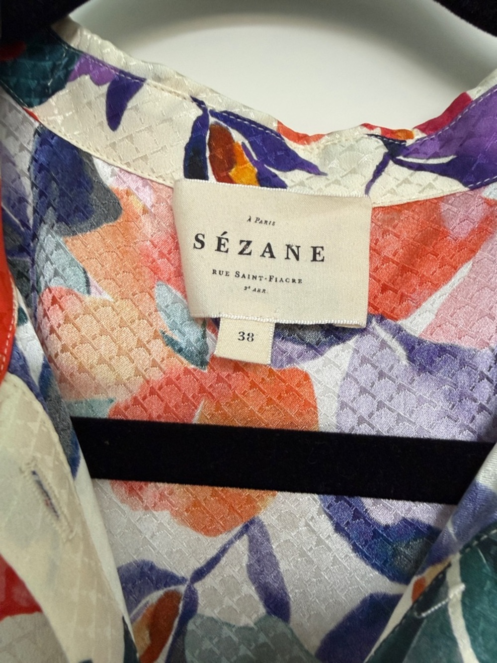 Women Sezane Midi Shirt Dress Purple, Orange, Green & Pink Floral Print size 38 - Picture 2 of 5